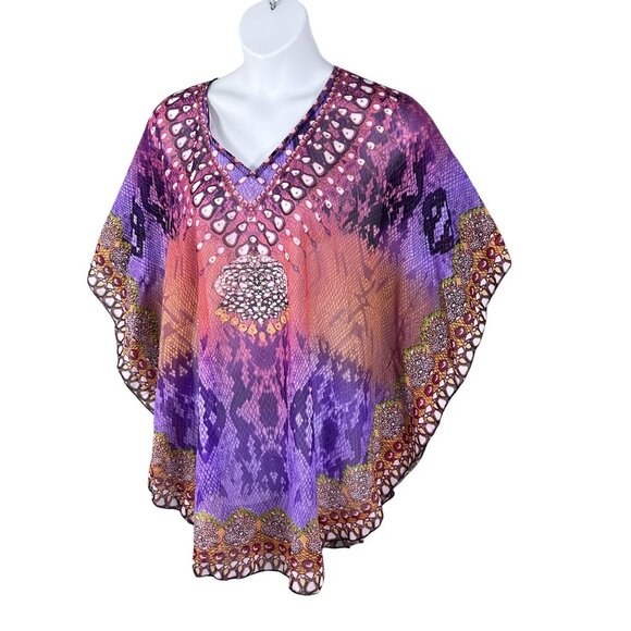 Ana & Rose OSFM Boho Purple Chiffon Tie Dye Kaftan Top Fairycore Rainbow Hippie - Picture 6 of 9